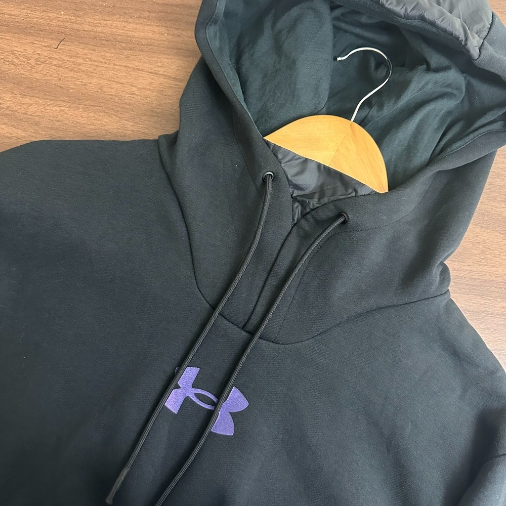 Under Armour Summit Hoodie Black Performance Pearlescent Logo Pullover Mens L